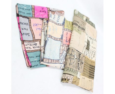 LONDON WALL, a scarf by Jacqmar, designed by Arnold Lever, printed silk with slogans including Winston Churchill, a similar e