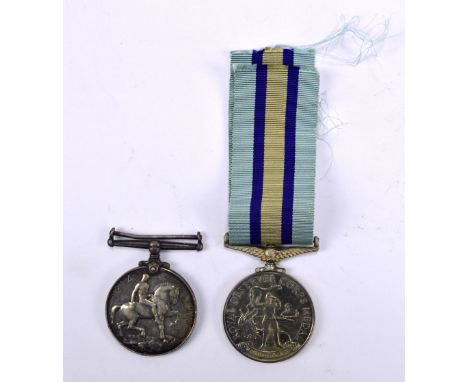 An Elizabeth II Royal Observer Corps medal awarded to Observer E. Higginbotham and a WWI War medal awarded to 27301 Pte. L. R