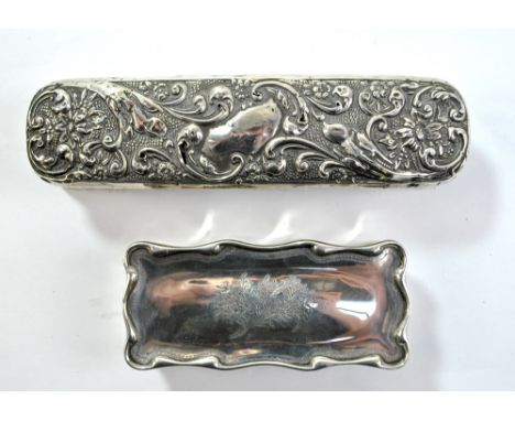 A &amp; J ZIMMERMAN LTD; an Edward VII hallmarked silver snuff box of shaped outline with bright cut decoration, Birmingham 1