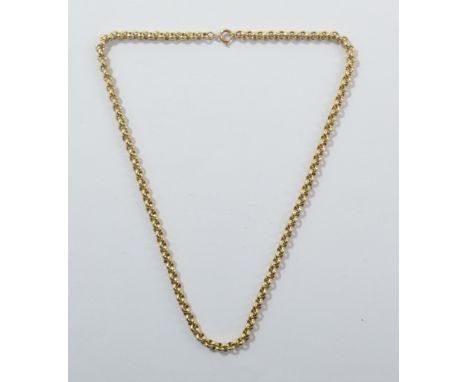 A yellow metal belcher link chain stamped 375 to clasp, length 46cm, approx 38.6g.