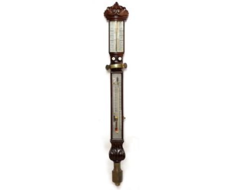 A 19th century rosewood marine barometer with brass gimballed bracket, scale inscribed 'I&amp;A. Walker Liverpool' above silv