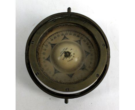 A WWI period US Navy boat's compass no. 2977 with stamp for the Lionel Corporation New York and further numbered to brass bez