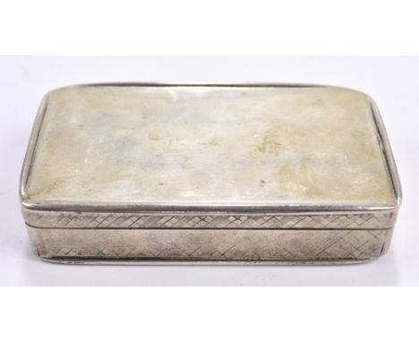 FRANCIS CLARK; a Victorian hallmarked silver rectangular snuff box with engraved chequer to base and sides, Birmingham 1838, 