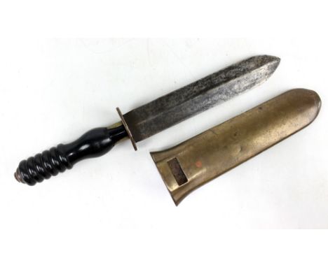 A Siebe Gorman &amp; Co diver's knife, blade length 21.5cm, the turned and ribbed grip with metal pommel and housed in origin