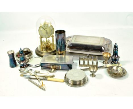 A mixed lot of electroplated items to include a cigarette box, flatware, a tureen and a small amount of sterling silver, also