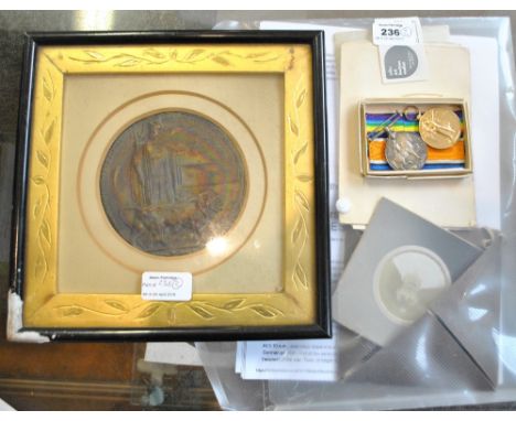 A WWI Casualty group comprising War and Victory Medal duo and Memorial Plaque awarded to SPTS-5112 Pte Harold Barton Perris 2