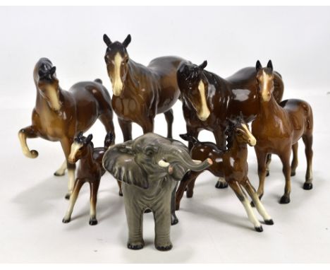 BESWICK; three figures of horses to include 'Mare', model number 976, and a small 'Elephant-Trunk Stretching', model number 9