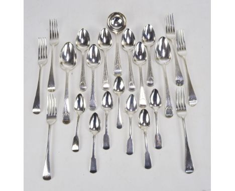 A group of variously hallmarked silver flatware to include a set of six George IV hallmarked silver Old English pattern brigh