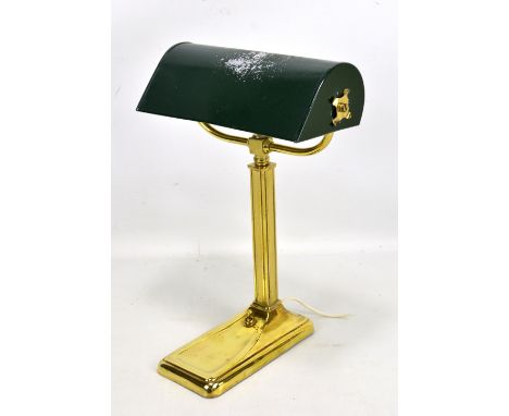 A 1930s brass desk lamp with green painted metal shade, height 35.5cm, purchased in 2003 from Cestrian Antiques of Chester.&n