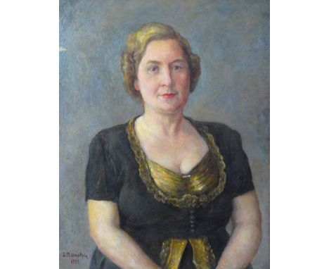 S BERNSTEIN (20th century); oil on canvas laid on board, half-length portrait of a woman, signed lower left and dated 1951, 5