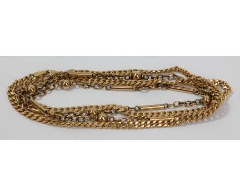 A 9ct yellow gold curb link chain, length 44cm, and a 9ct fancy link chain, approx 16.5g (2).&nbsp;