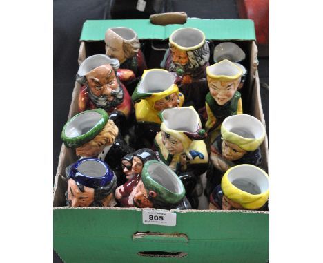 A collection of Staffordshire Fine Ceramics 'The Shakespeare Collection' character jugs and two smaller 'Fisherman' and 'Swee