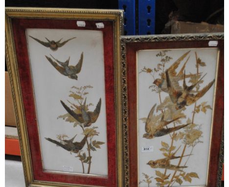 A pair of decorative ceramic panels, each decorated with birds, length of each 48cm (2).