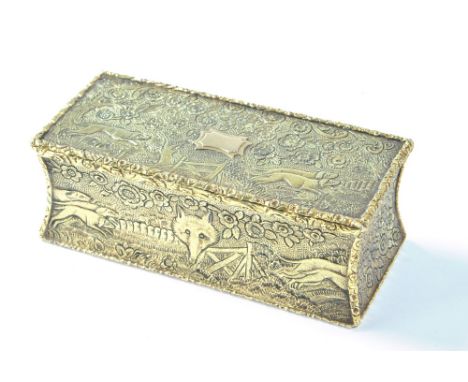 CHARLES RAWLINGS (possibly); a George IV hallmarked silver gilt rectangular snuff box with waisted sides, overall engraved an