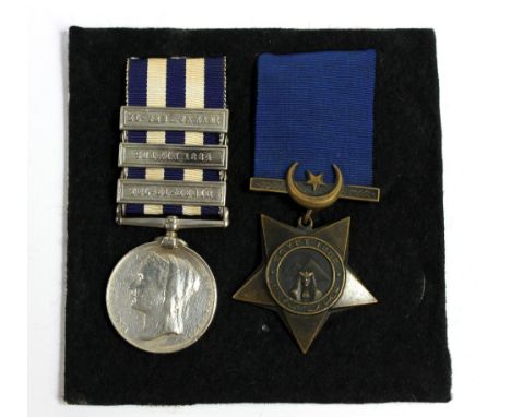 An 1882 Egypt Medal with 'El-Teb_Tamaai', 'Suakin 1884' and 'Tel-El-Kebir' clasps renamed to J. Walls 1/GOR (af) and a Khediv