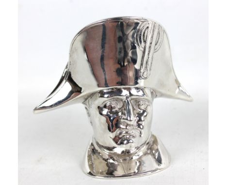 KARL KURZ, NAPOLEONIC INTEREST; a German pseudo-Hanau&nbsp;sterling silver&nbsp;novelty creamer modelled as Napoleon's head w