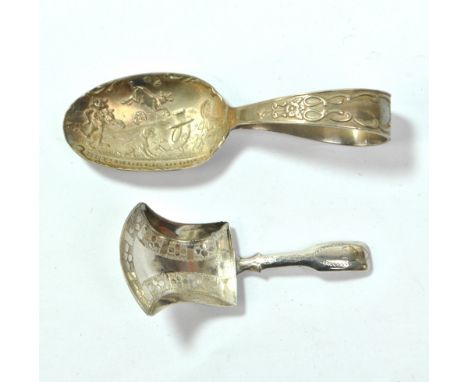 LEVI &amp; SALAMAN; a hallmarked silver baby spoon cast with 'Hey! Diddle, Diddle' scene to the bowl, Birmingham, no date let