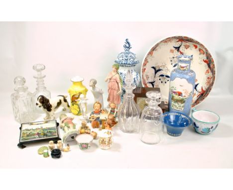 A group of ceramics and ceramic figures including ironstone bowl, Cauldon vase with painted decoration of eagle signed A Wink