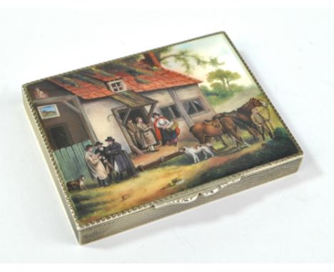 H C FREEMAN LTD; a George VI hallmarked silver rectangular powder compact with overall engine turned decoration and enamelled