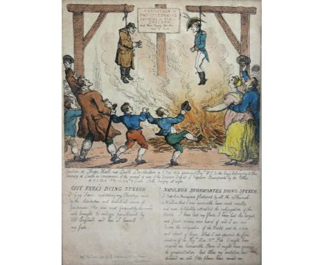 AFTER THOMAS ROWLANDSON, NAPOLEONIC INTEREST; an early 19th century coloured engraving, 'Execution of the Two Celebrated Enem