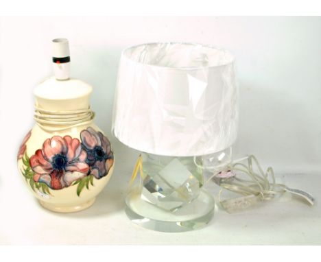 MOORCROFT; an 'Anemone' pattern tubeline decorated baluster lamp base on cream ground, impressed marks to base, height 27cm e