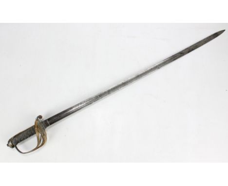 A Victorian infantry officer's dress sword, the fullered blade with VR cipher and etched foliate scroll decoration, signed to