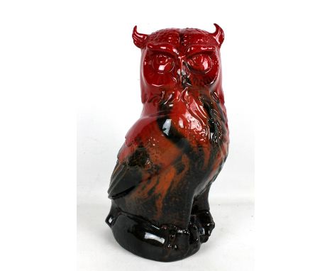 ROYAL DOULTON; a&nbsp;'Flambé Veined' ware owl with printed mark and monogram P.B. to base, height approx 30cm.Additional Inf