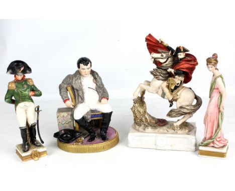 CAPODIMONTE, NAPOLEONIC INTEREST; three figures of Napoleon in various poses including one on horseback and a figure of Josep