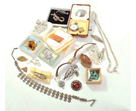 A collection of costume jewellery including necklaces, bracelets, brooches, Accurist wristwatch and lady's .935 silver cased 