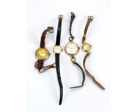 Three lady's vintage 9ct yellow gold wristwatches and a further Rotary example (4).