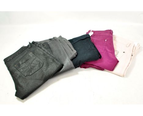 Five pairs of trousers including Chloe, black, size 28, Alexander McQueen, black size 29, Alexander McQueen combat style, bla