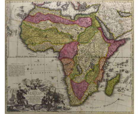 AFTER JOHANN BAPTIST HOMANN; 'Totius Africae Nova Repraesentatio [...]', an early 18th century hand coloured engraved map of 