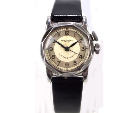 LONGINES; a circa 1930s stainless steel 'Weems' mechanical gentleman's wristwatch, the circular dial with chapter ring set wi