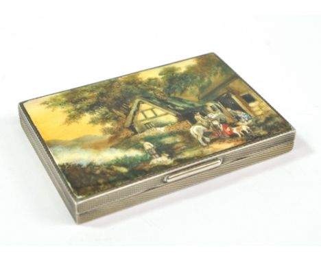 HENRY CLIFFORD DAVIS; a George V hallmarked silver engine turned decorated rectangular cigarette case, the enamelled hinged l