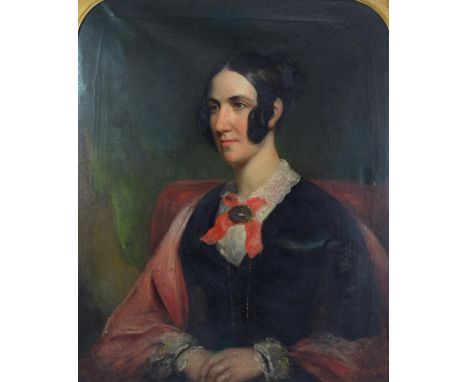 19TH CENTURY ENGLISH SCHOOL; oil on canvas, half-length portrait of a lady with ringlets, unsigned, 73 x 61cm, framed.Additio