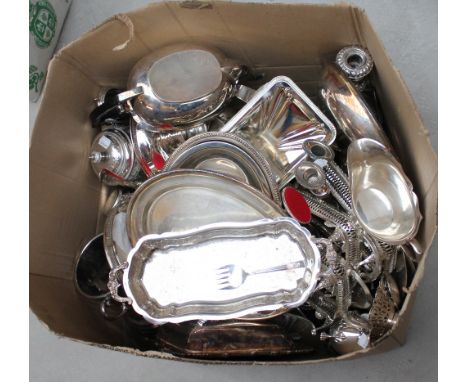 A quantity of electroplated items including teapot, dishes, bowls, candlesticks, etc.&nbsp;