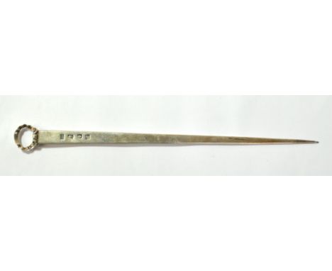 JOHN PAYNE; a George II hallmarked silver meat skewer with stylised ribbon loop, London 1758, length 32.5cm, approx 3.5ozt.Ad