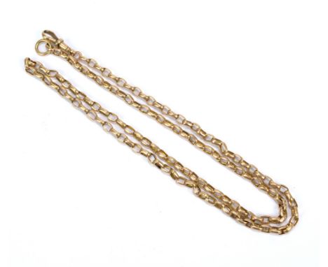 A 9ct yellow gold open link chain with spring clasp end, length 61cm, approx 13g.