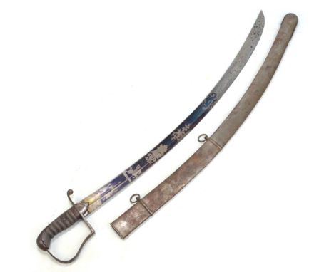 A 1796 pattern British light cavalry officer's dress sabre with partly blued blade and engraved decoration featuring Royal ci