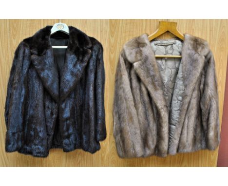 Two lady's short fur jackets in light and dark brown (2).&nbsp;