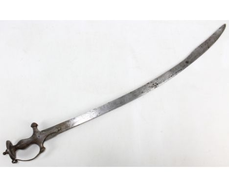 An Indian tulwar with curved blade, blade length approx 75cm, the steel hilt with shaped grip and guard, lacking scabbard.&nb