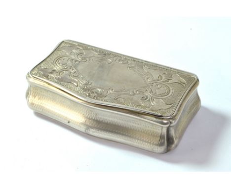 A late 19th/early 20th century Austro-Hungarian silver rectangular snuff box with serpentine front, overall engine turned dec