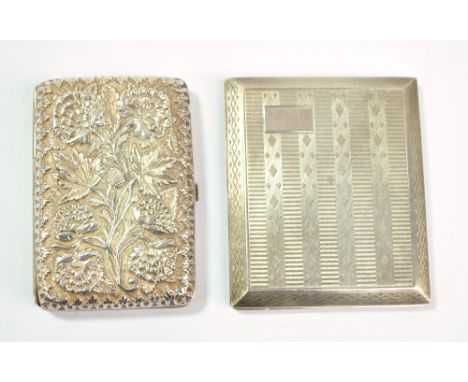 BRAVINGTONS LTD; a George V hallmarked silver rectangular cigarette case with vacant cartouche and engine turned decoration, 