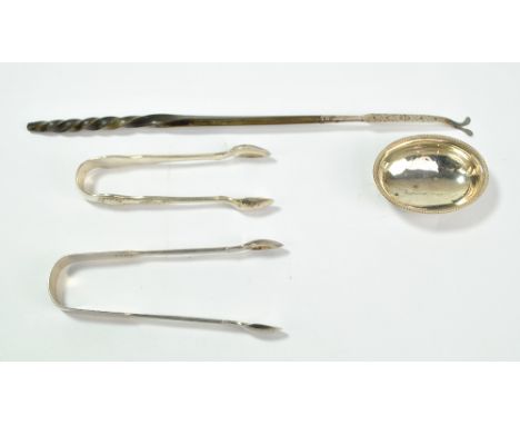 CHAWNER &amp; CO; a pair of Victorian hallmarked silver sugar tongs inscribed 'Feathers In Hancock', London 1848, length 13.5