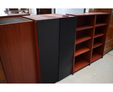 A run of vintage shelves and speakers , from same home as Quad speaker in same sale , inspection advised