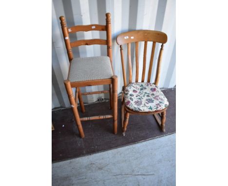 A 19th Century stained frame rocking chair and vintage pine kitchen bar stool