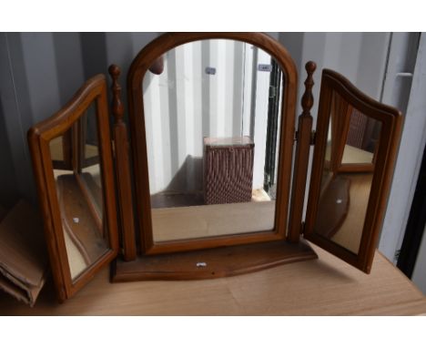 A modern/vintage pine triptych dressing table mirror