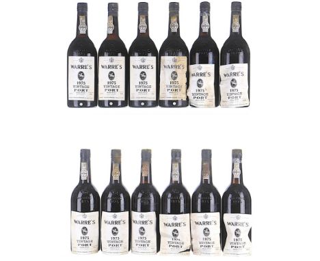 1975 Warre's, Vintage Port 12x75clLevels 1 HS, rest BN or better, labels slightly stained, 4 detached, capsules showing signs
