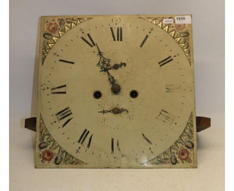 19th Century 8 day longcase clock movement, painted 14" Roman square dial, rack striking four ringed pillar movement, W35.5cm