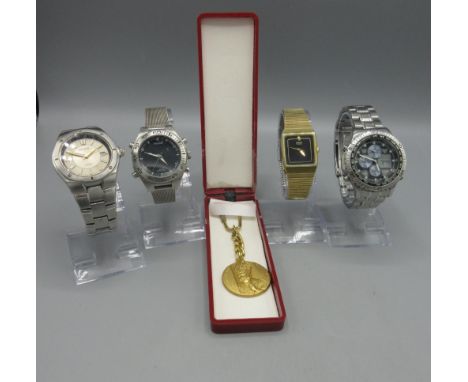 Accurist World Time stainless steel quartz chrono alarm, screw on case back, MB032, Cal. CP00, SR927W, D43mm; three other qua